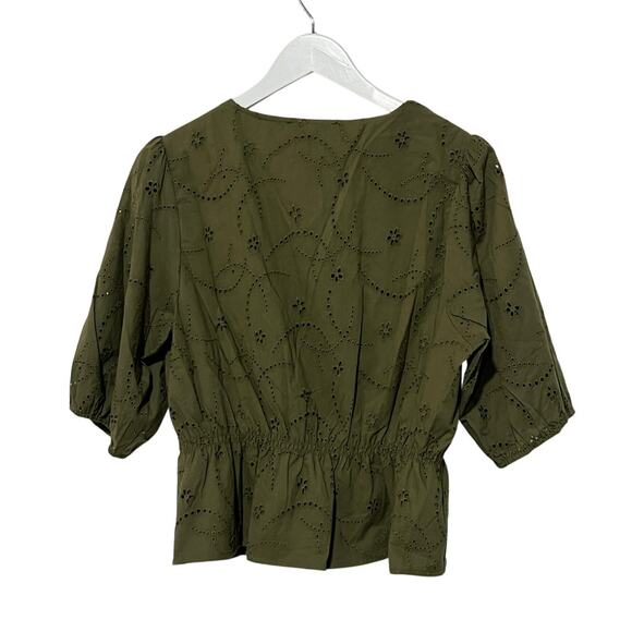 SANCTUARY TOP WOMENS SIZE XLARGE COTTON EYELET BUTTON FRONT BLOUSE GREEN NEW - Picture 5 of 14